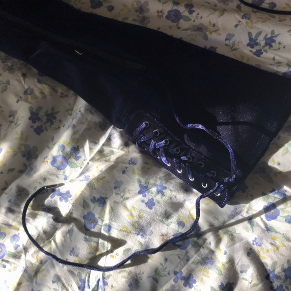 Blue velvet high heel boots - Picture 3 of 6